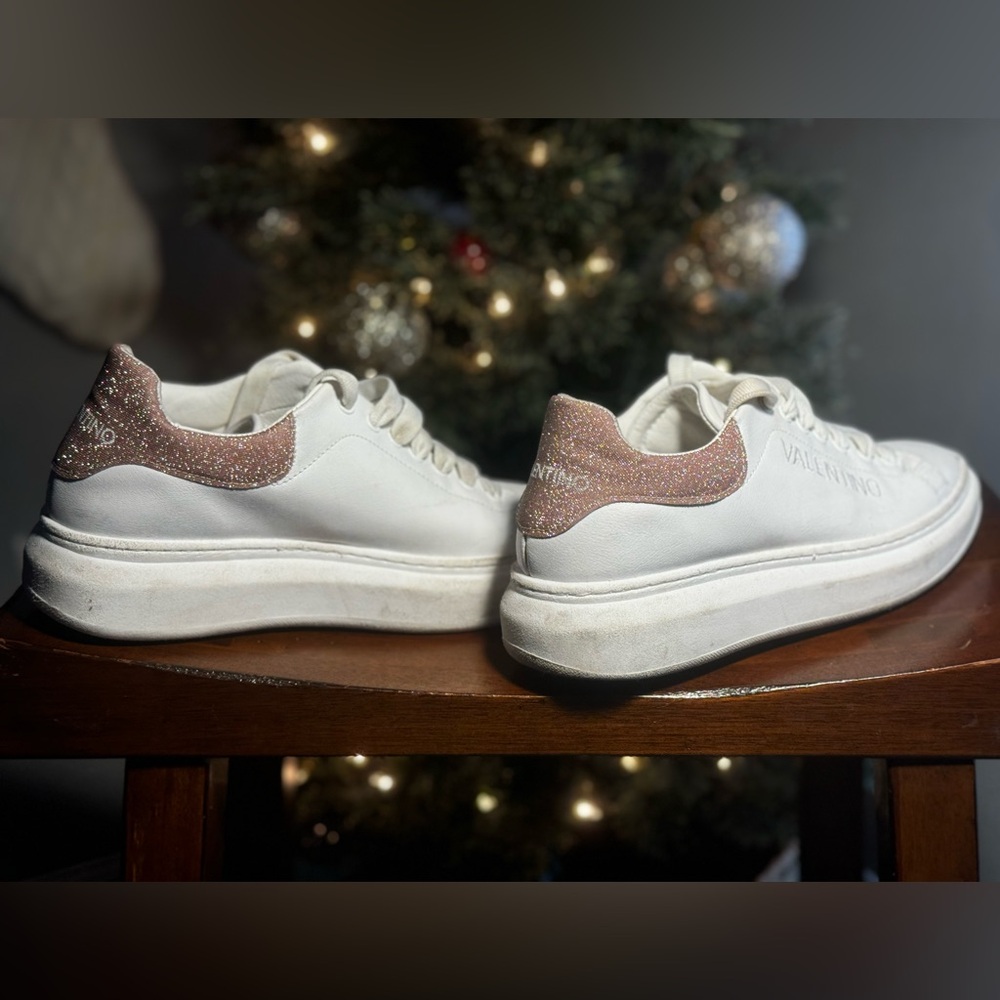 Valentino by Mario Valentino Fresia Pink Sparkling Leather Platform Sneaker